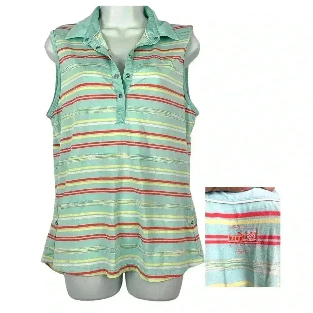 Puma Sleeveless Collar Tank Top MEDIUM Sports 1/4 Button‎ Up